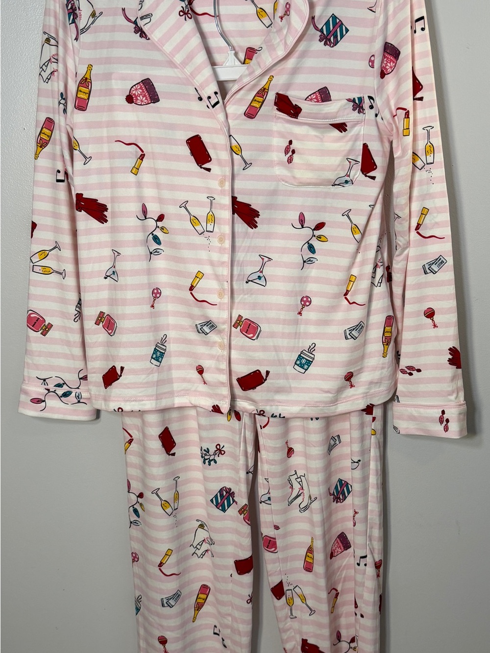 kate Spade festive fun pajama set small NWTS pink striped buttery soft PJs